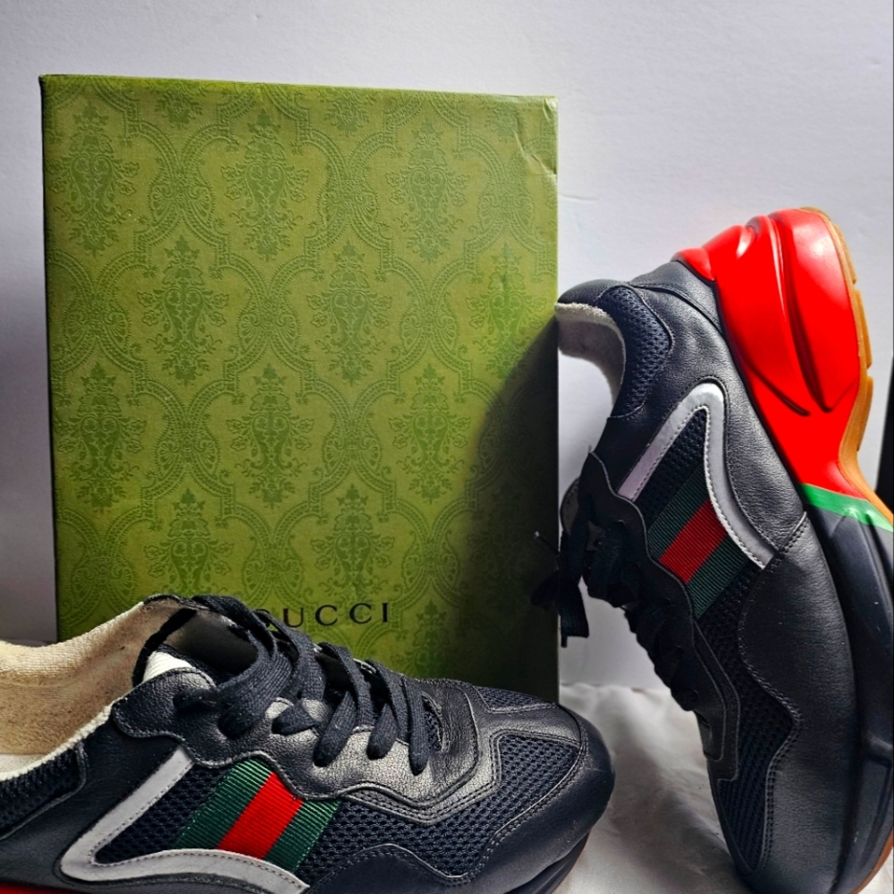 Gucci Rhyton mens Sneakers size 44  11 BLACK RED GREEN SILVER